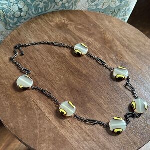 Vintage necklace yellow and clear gem with metal long chain